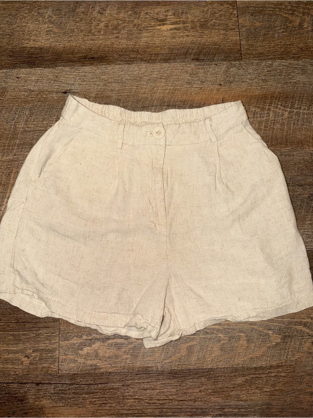 SHEIN Cream Linen Blend High-Rise Shorts Women’s Medium 🤍🔥